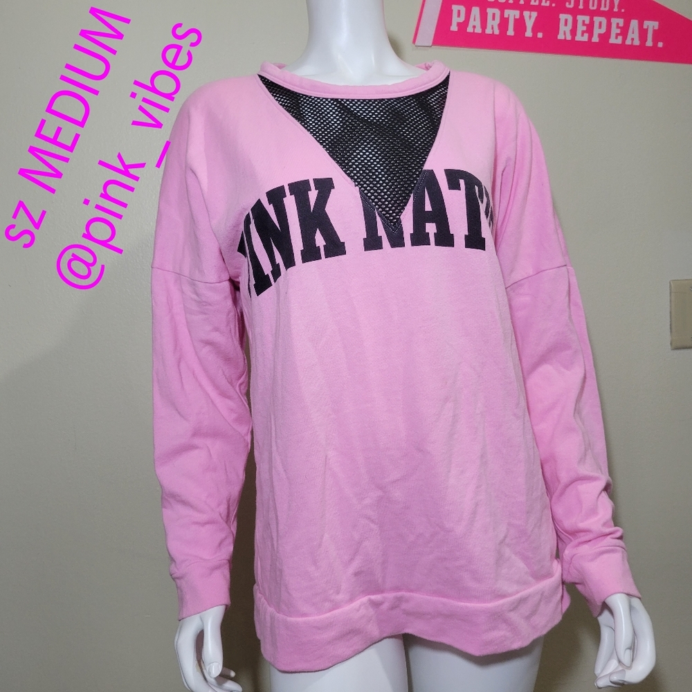 VS PINK M Pink Nation Mesh Logo Crewneck